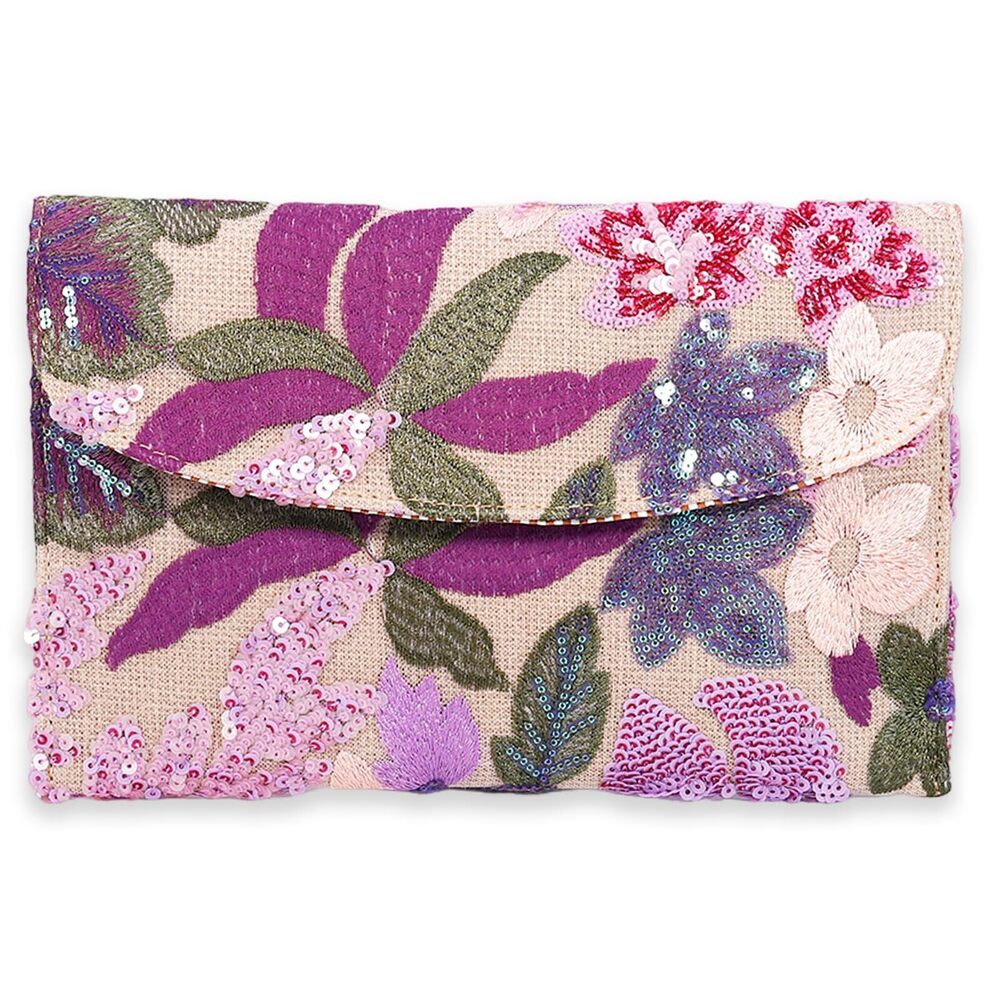 3601 Sequin Beaded Clutch Purse Embroidered Floral Evening Clutch